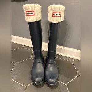 Hunter Classic Navy Blue Tall Waterproof Boots with Liners